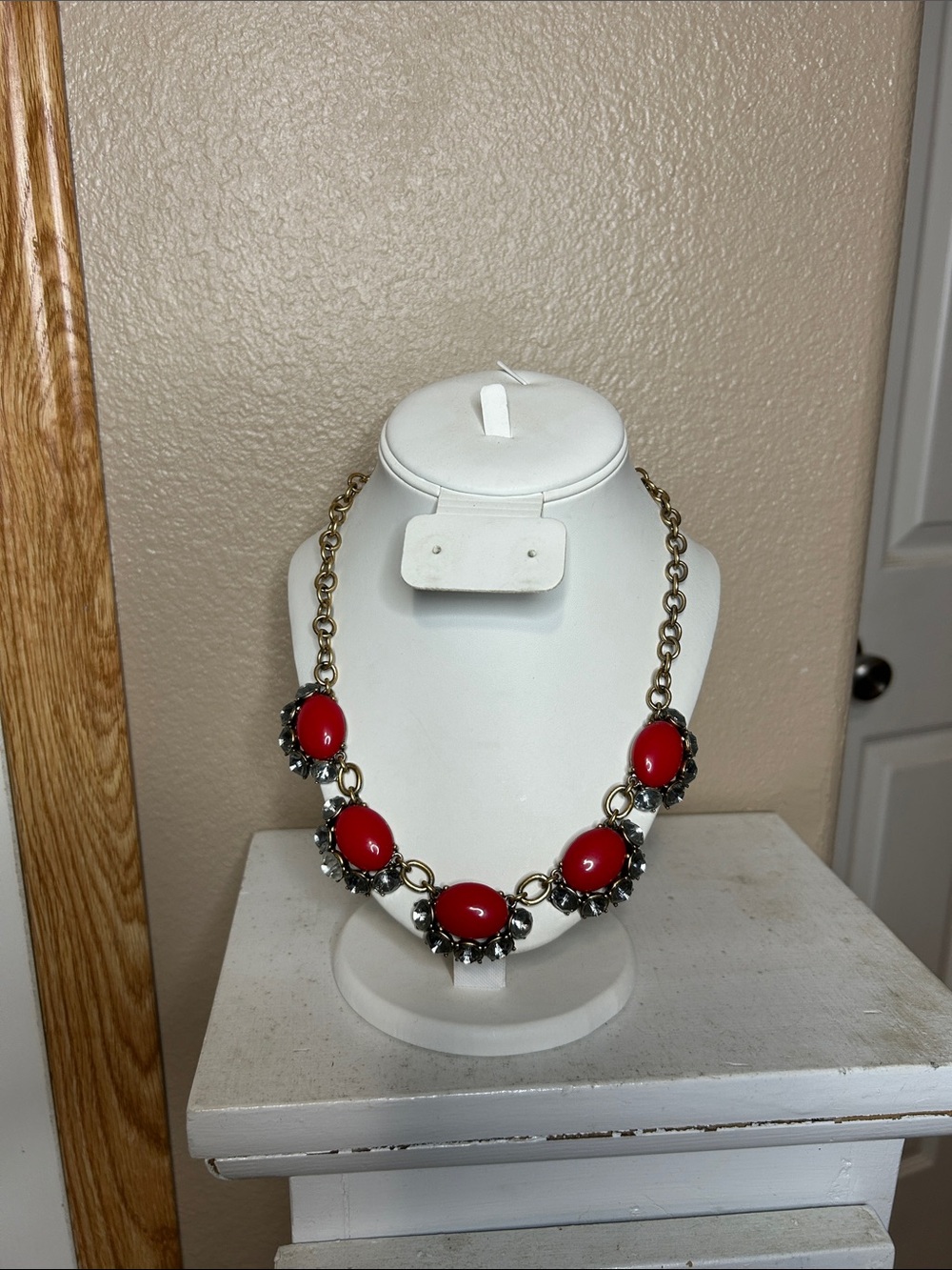 STELLA & DOT Gold-Tone Necklace with Red Oval Stones